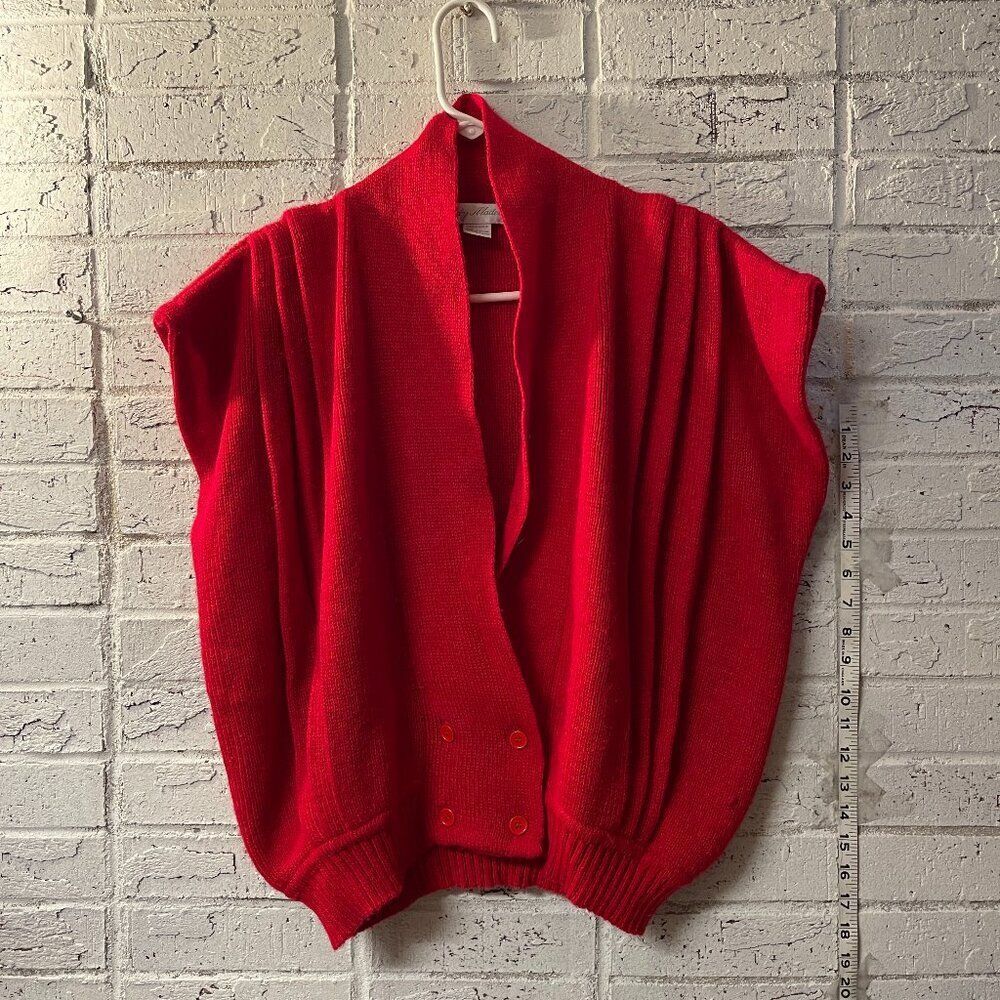 Vintage Lady Madeira Red Knit Cape Sweater - Statement Minimalism